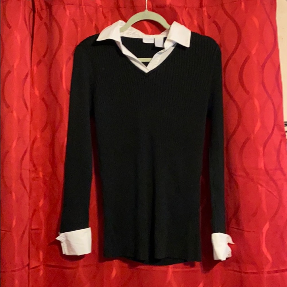 Black Sweater W/ White Collar & Cuffs